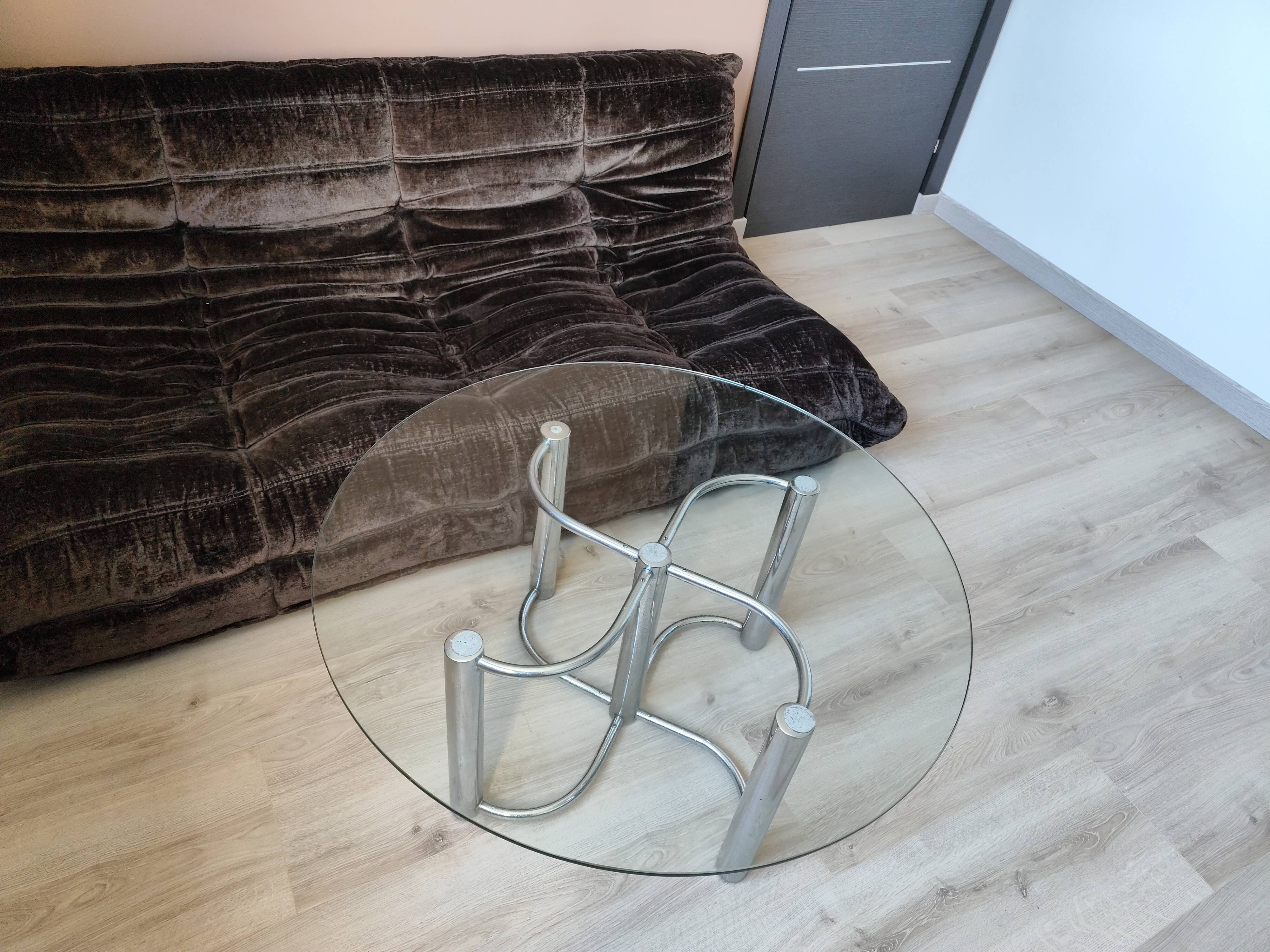 Vintage chrome steel and glass coffee table from Italy from the 70s