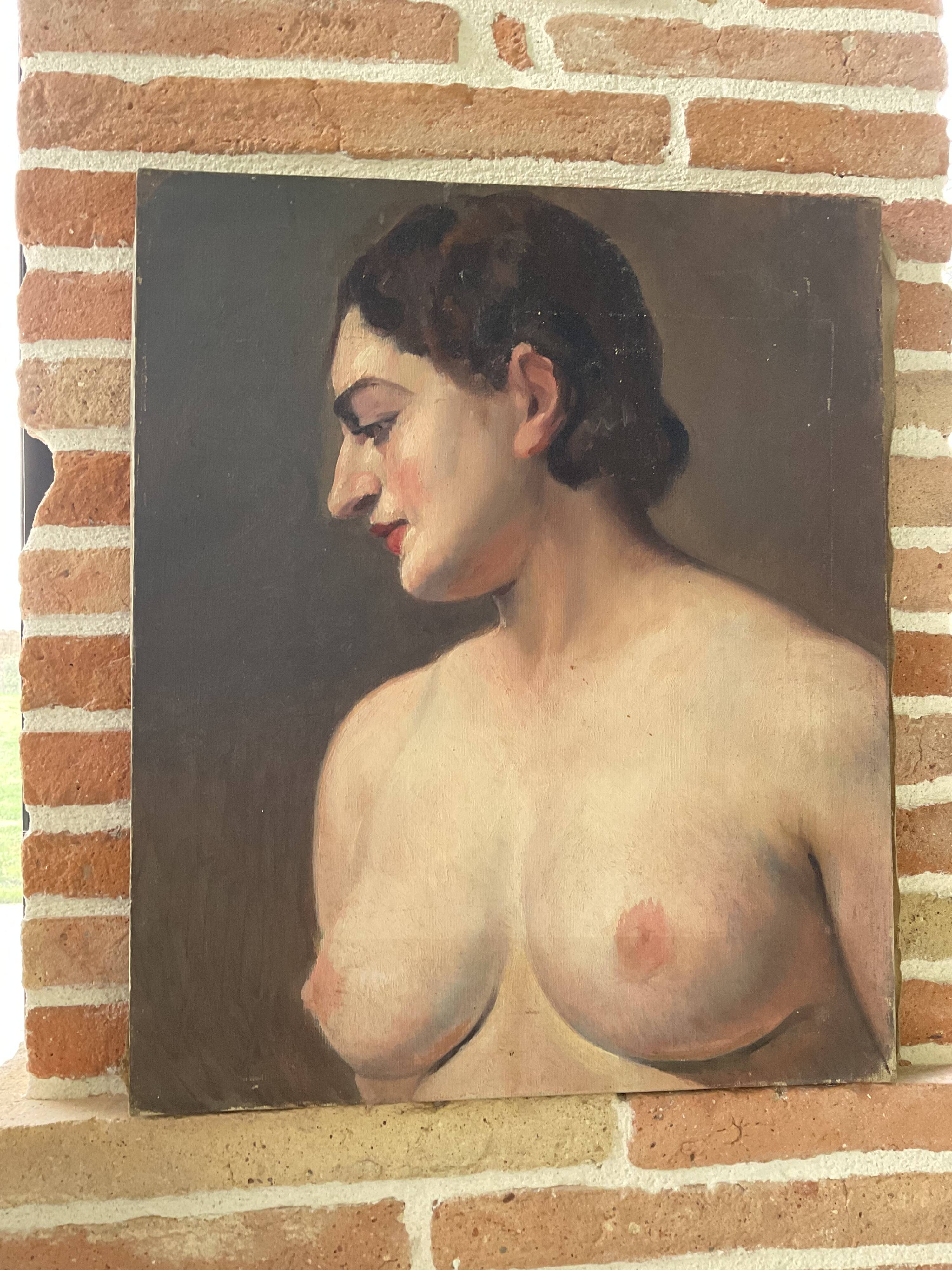 Portrait painting. Oil on canvas. Woman. Circa 30s.
