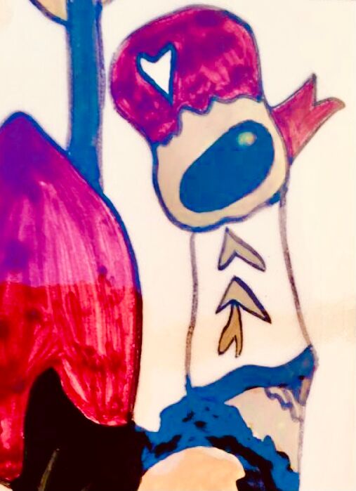 Vintage ceramic underside naïve rooster and gardener Dodik Bretagne naïve painting