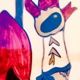 Vintage ceramic underside naïve rooster and gardener Dodik Bretagne naïve painting