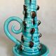 Pied de lampe ou bougeoir Accolay à décor de boules, émail bleu turquoise et brun, vers 1960-1970.