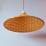 70s woven bamboo pendant light