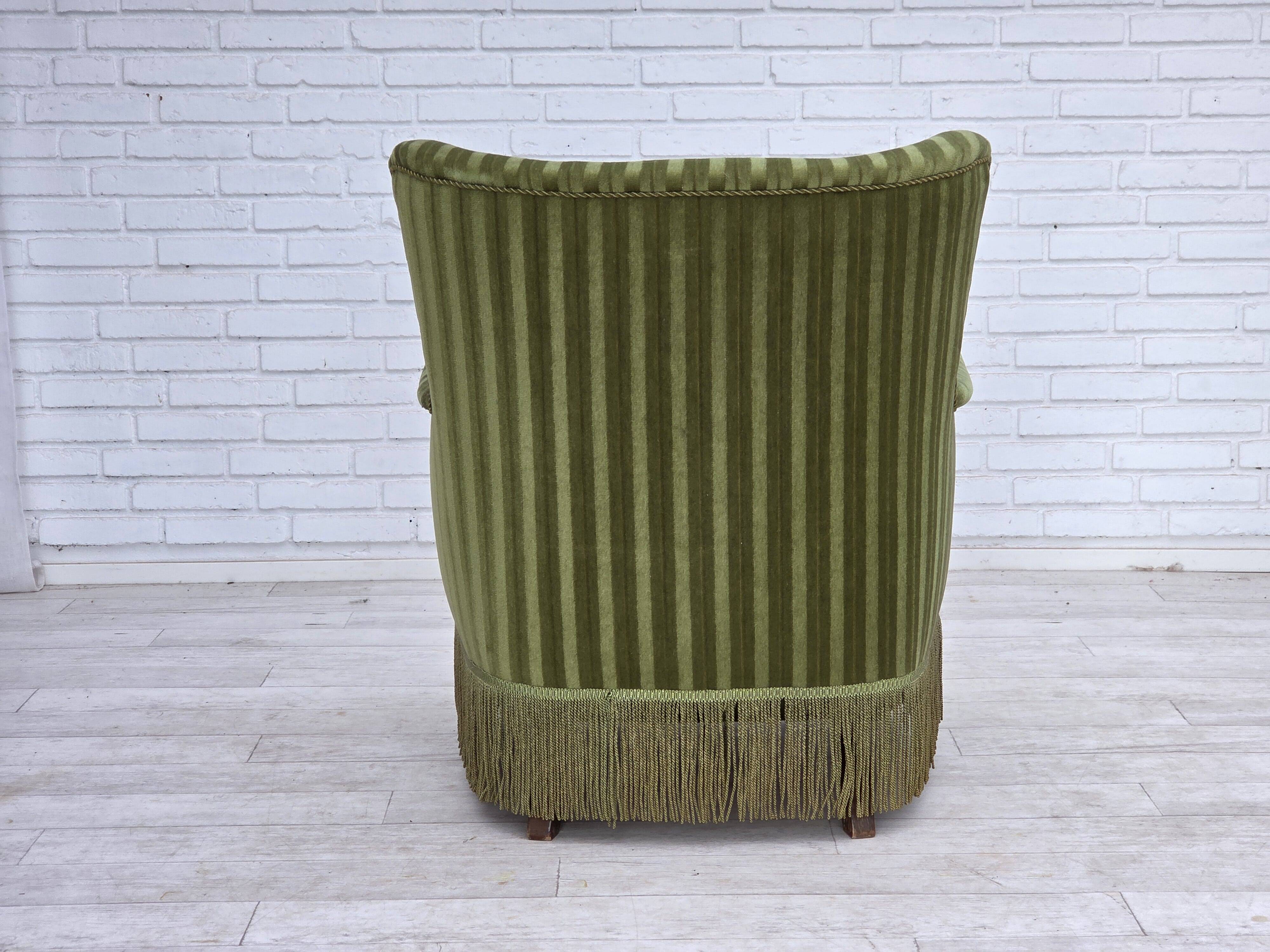 1960s, Danish armchair, original green furniture velour.