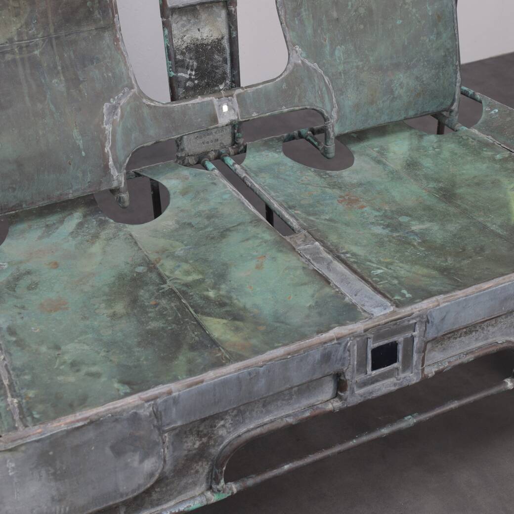 Sculptural bench in copper, zinc and stained glass by Cor de Ree, The Netherlands, 1999