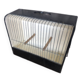 Old small bird cage caoa wood + metal + plastic tray vintage