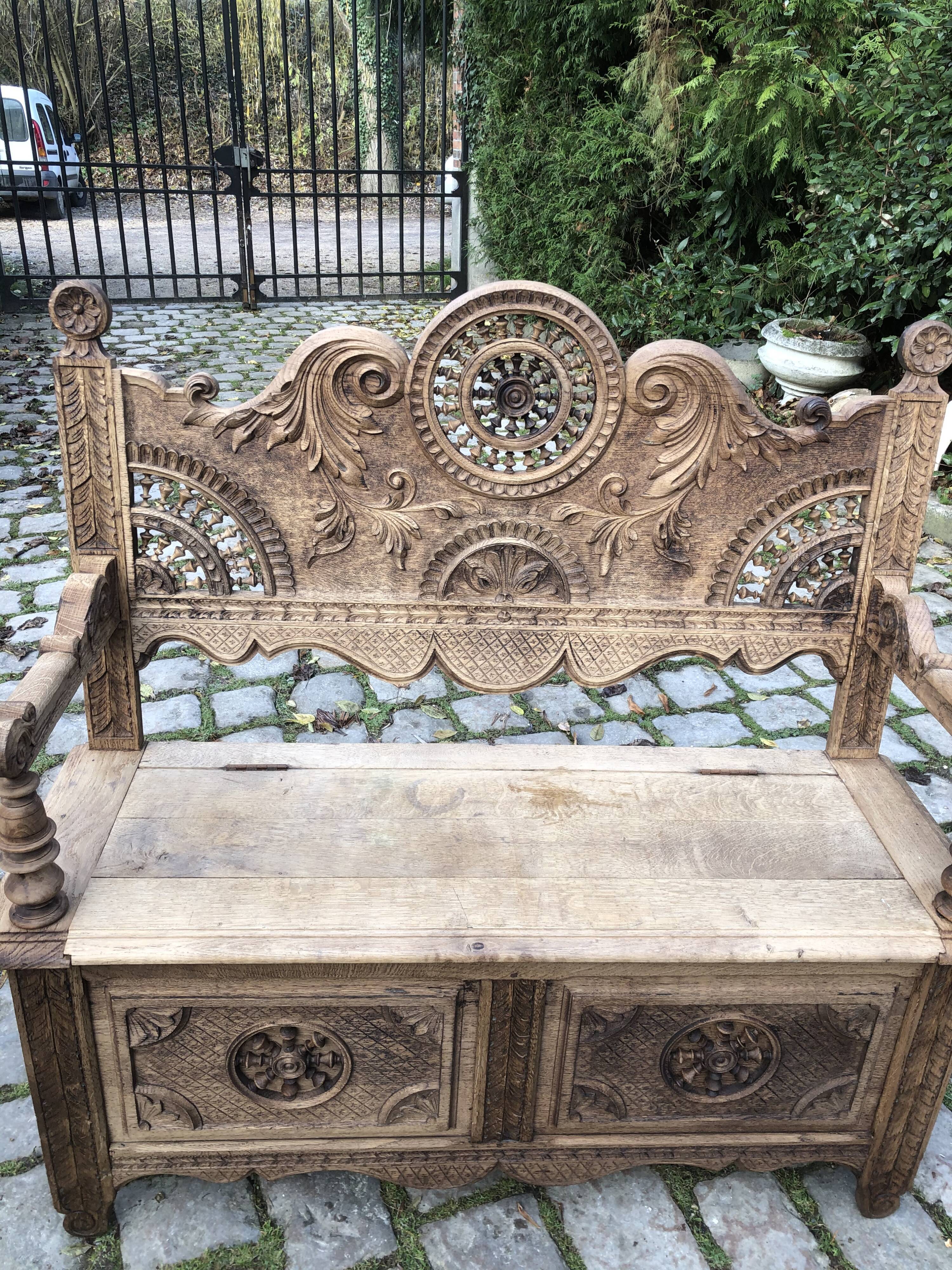 Brittany stripped oak bench