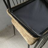 Pair of Colette Gueden chairs, black metal and fabric.