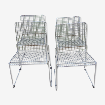 4 chaises  en métal quadrillé chromé style vintage