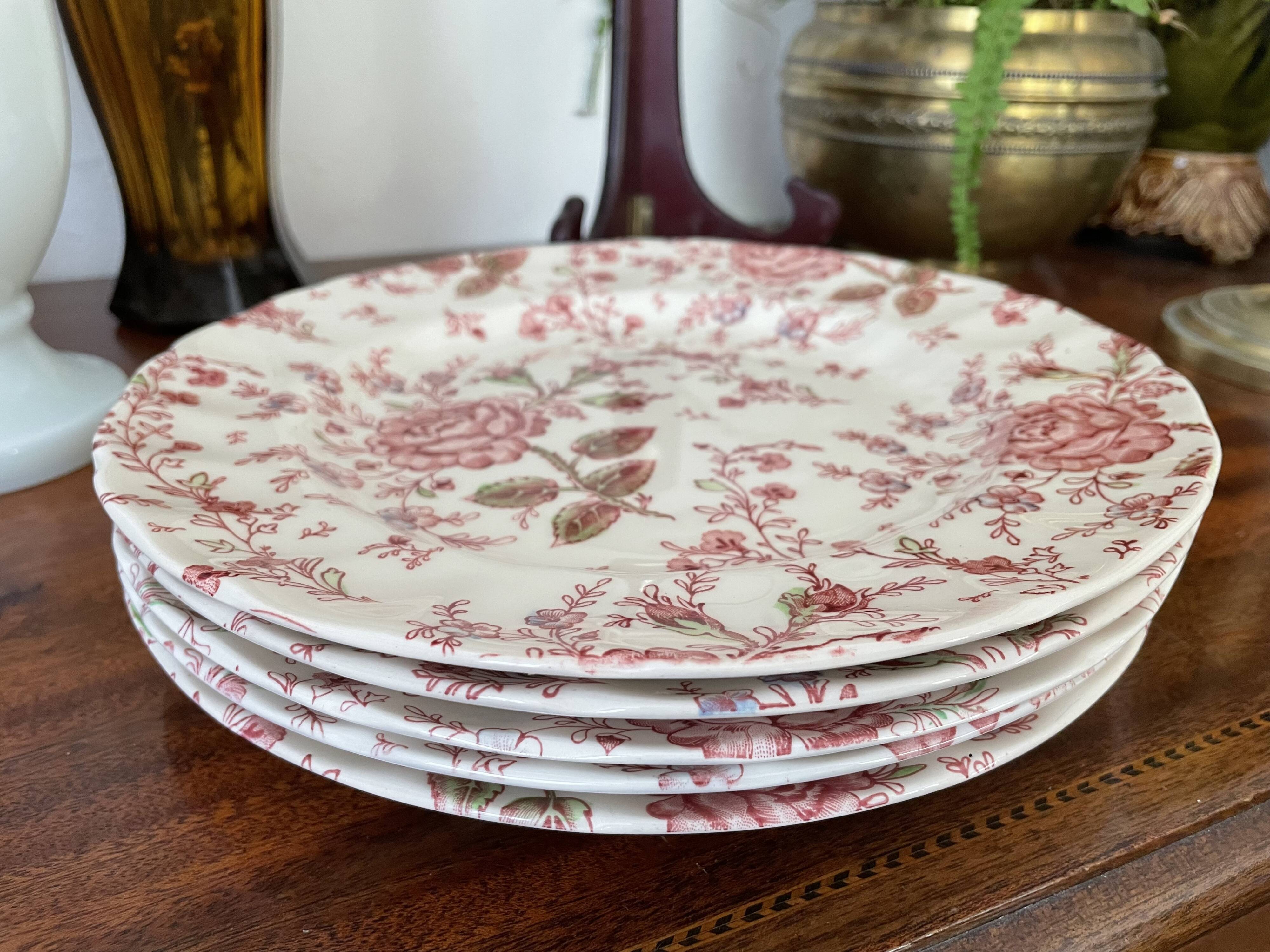 Set of 5 flat plates johnson brother pink chintz