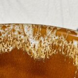Ceramic salad bowl with beige drip glaze, 1970s pottery