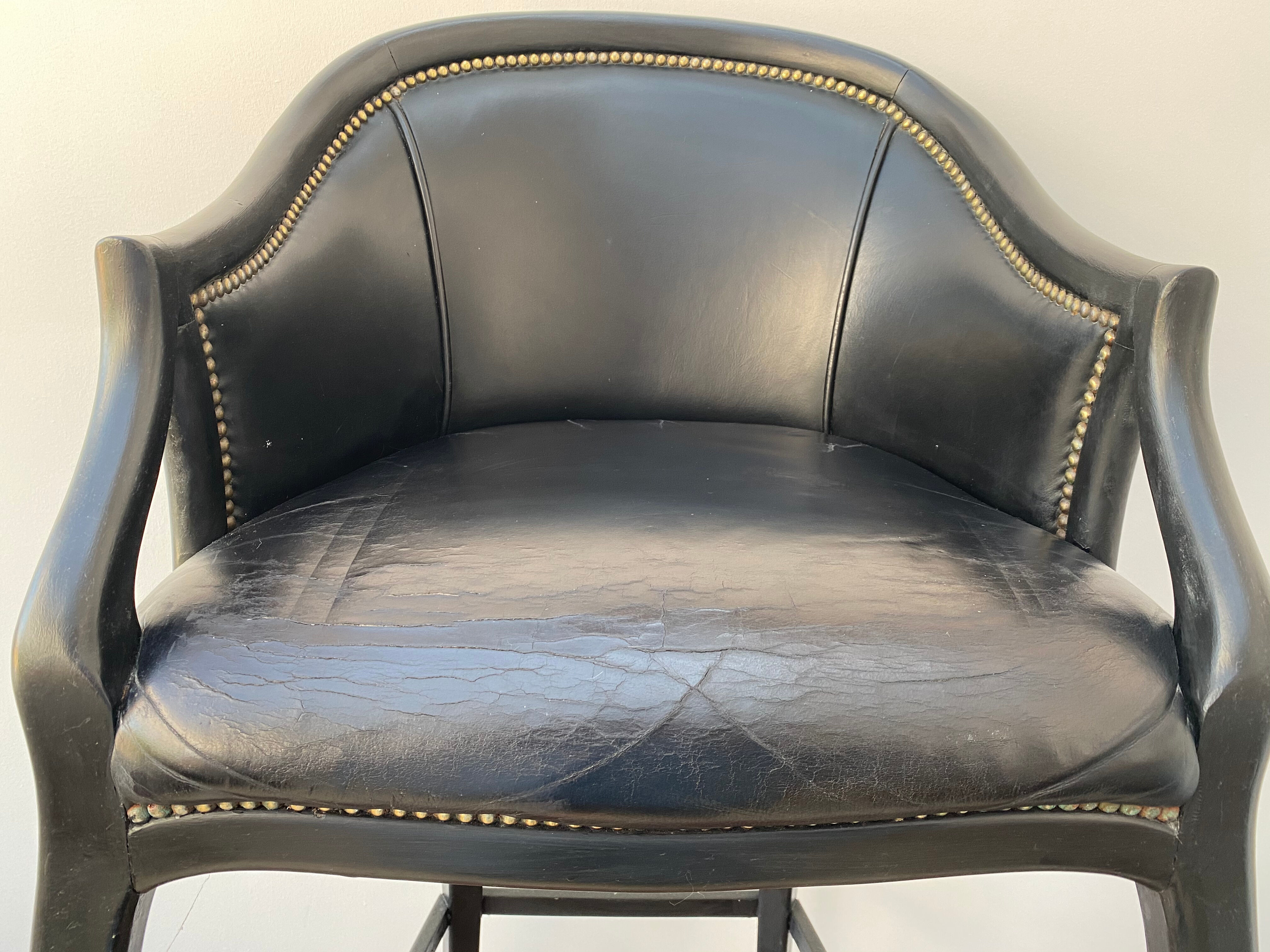 Tall black leather bar chair