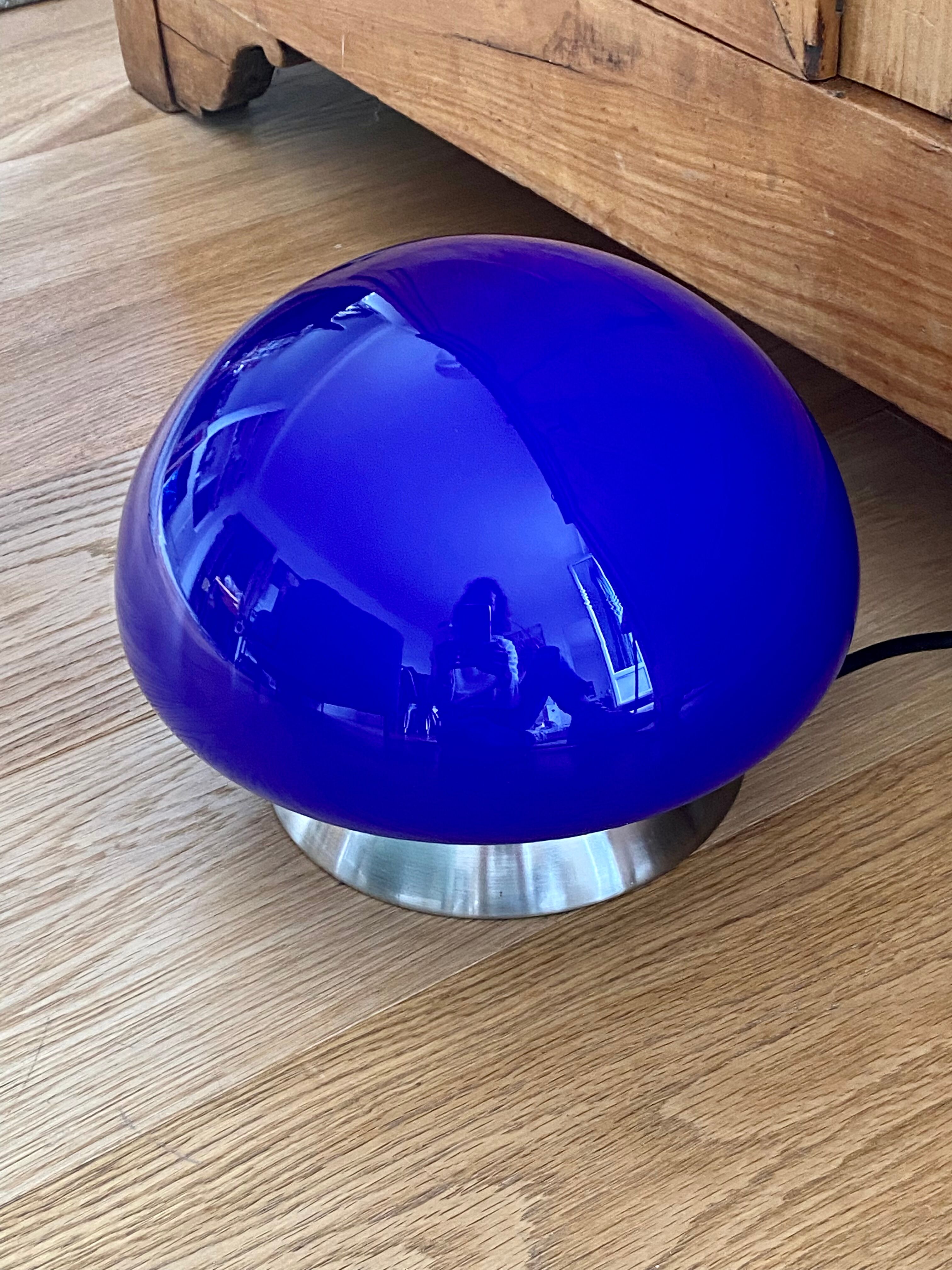 Lampe champignon vintage verre bleu roi