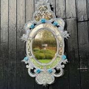 Miroir Vénitien En Verre De Murano Incolore Et Bleu