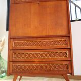 Wood and rattan secretary