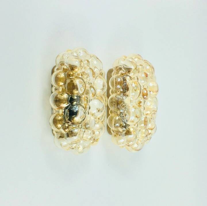 Pair of mid-century amber bubble glass wall lights by helena tynell, 1960s