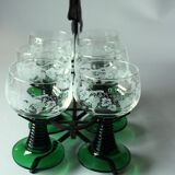 6 verres à vin Roemer avec gravure sur un support en fer forgé fait main, vintage