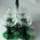 6 Roemer wine glasses with engraving on a handmade wrought iron stand, vintage