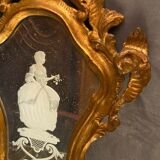 Mirror Rocaille Louis XV gilded wood decorated with a candle display depicting a lady Venice xixth