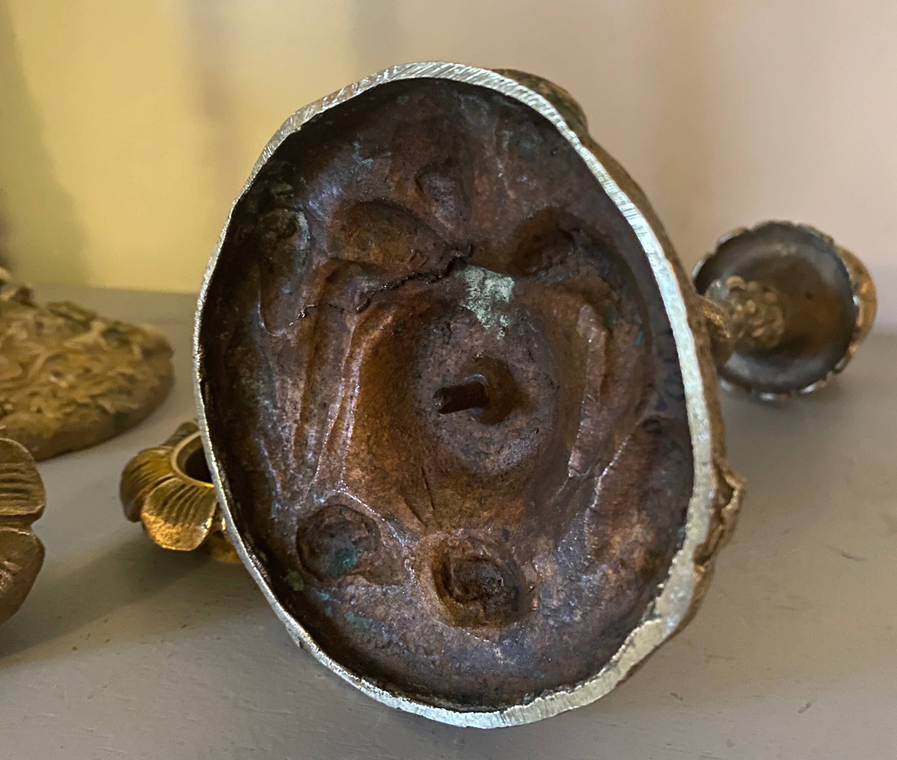 Pair of candlesticks with naturalistic decorations (gothic art nouveau) snake, salamander