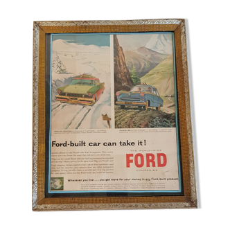 Old Ford advertisement original paper print under old frame