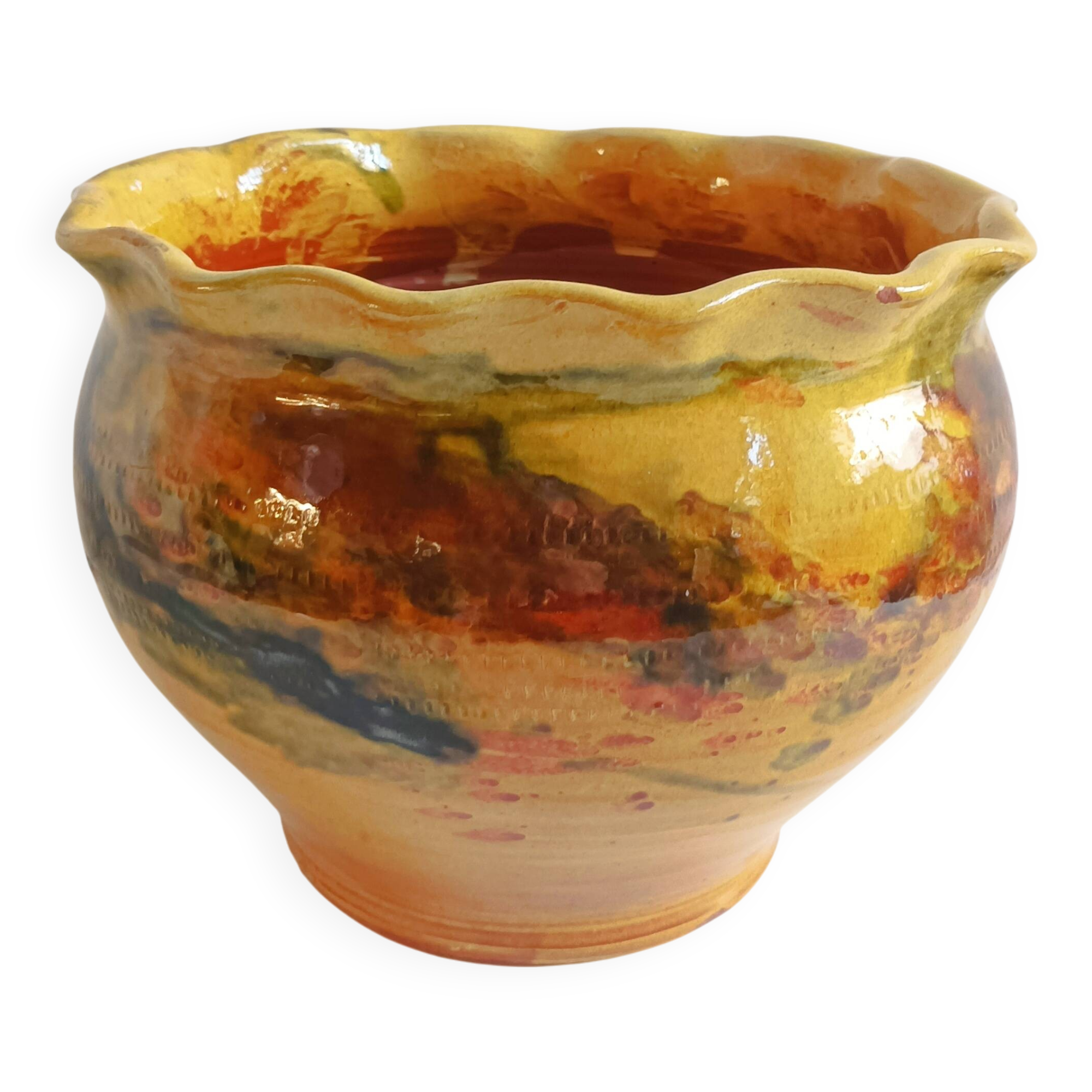 Pot de fleurs cache-pot terre cuite vernissée