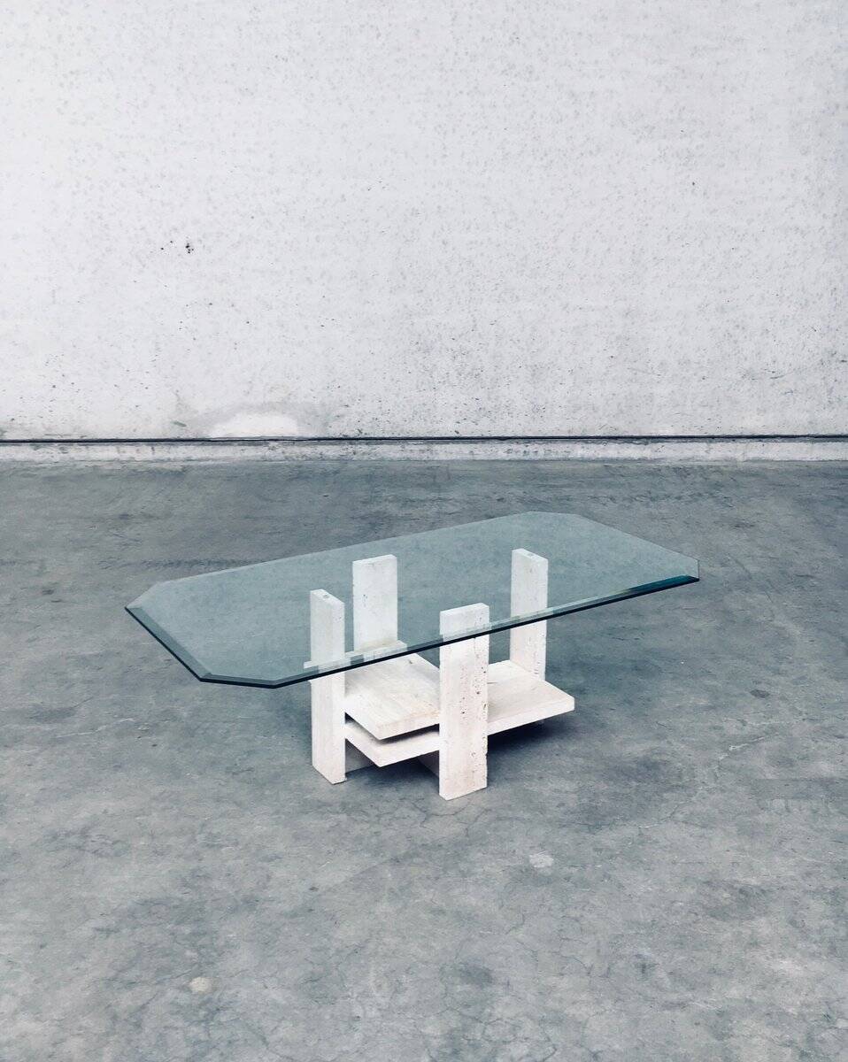 Brutalist Travertine Coffee Table by Willy Ballez, Belgium, 1970s