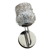 Swan neck wall light in stainless steel, thick glass shade, stainless steel rose.