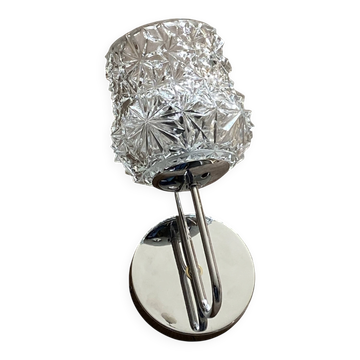Applique col de cygne en inox, tulipe en verre épais, rosace inox