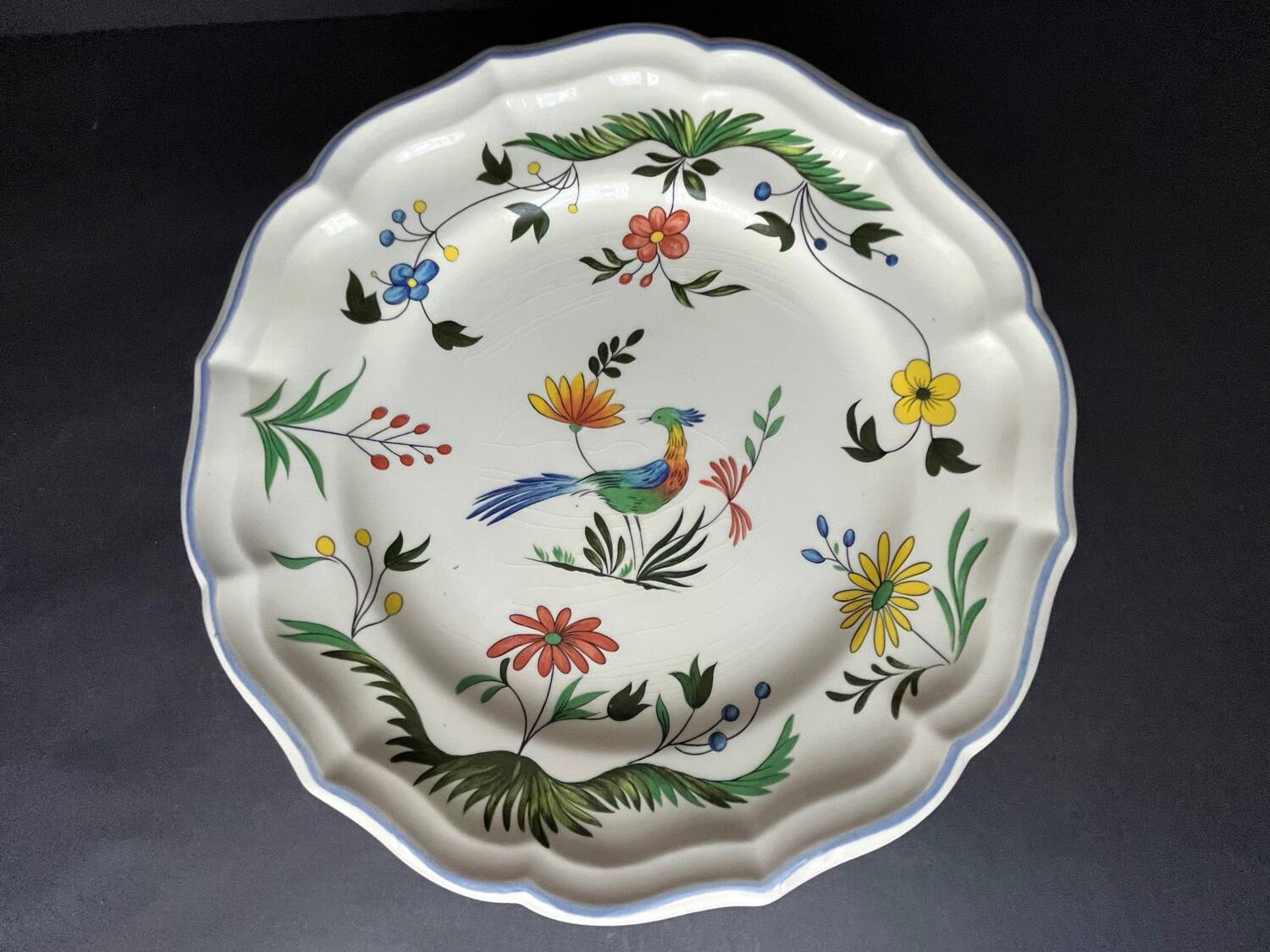 Suite de 6 assiettes plates GIEN oiseaux de paradis