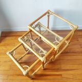 Vintage nesting table in light rattan