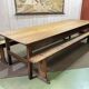 Early 20th century farmhouse table in fir and chestnut with benches