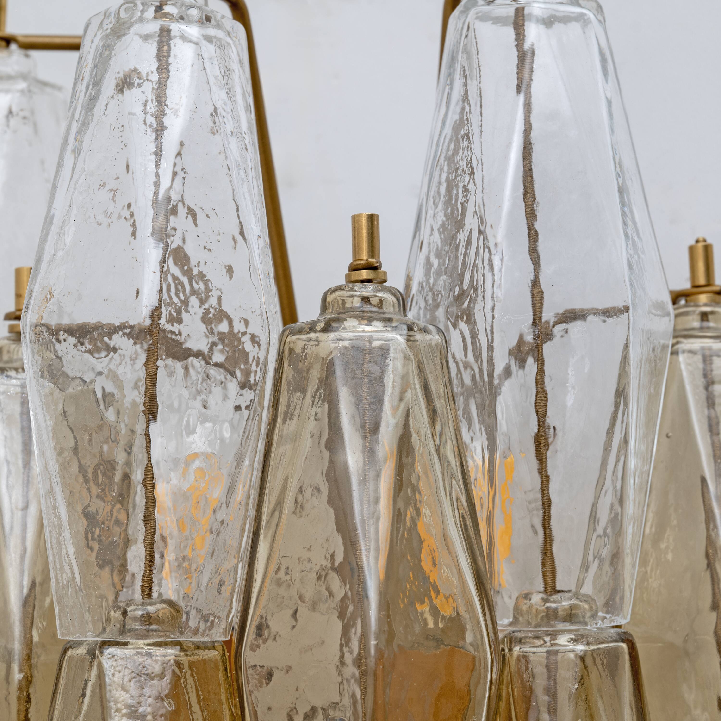 Pair of Mid-Century Italian Murano Glass Poliedri Sconces Amber and Clear