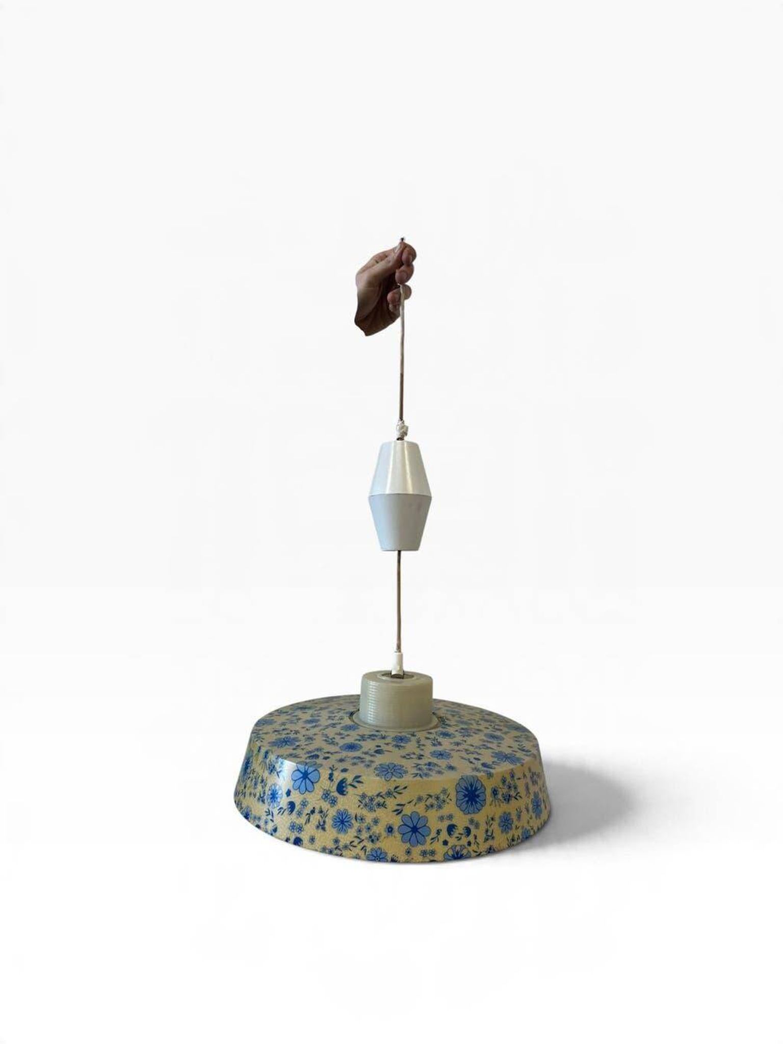 Suspension/lustre/plafonnier vintage bleu à motif floral