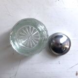 4-piece salt shaker, pepper and mustard set with spoon in stainless steel basket