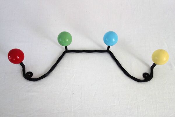 Porte manteau fer forgé et bois années 60