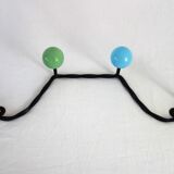 Wrought iron and wood coat rack from the 60s