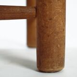 Low fireplace chairs, French, wood and straw set of 2