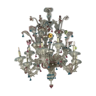 Venetian Rezzonico chandelier in multicolored Murano glass circa 1920
