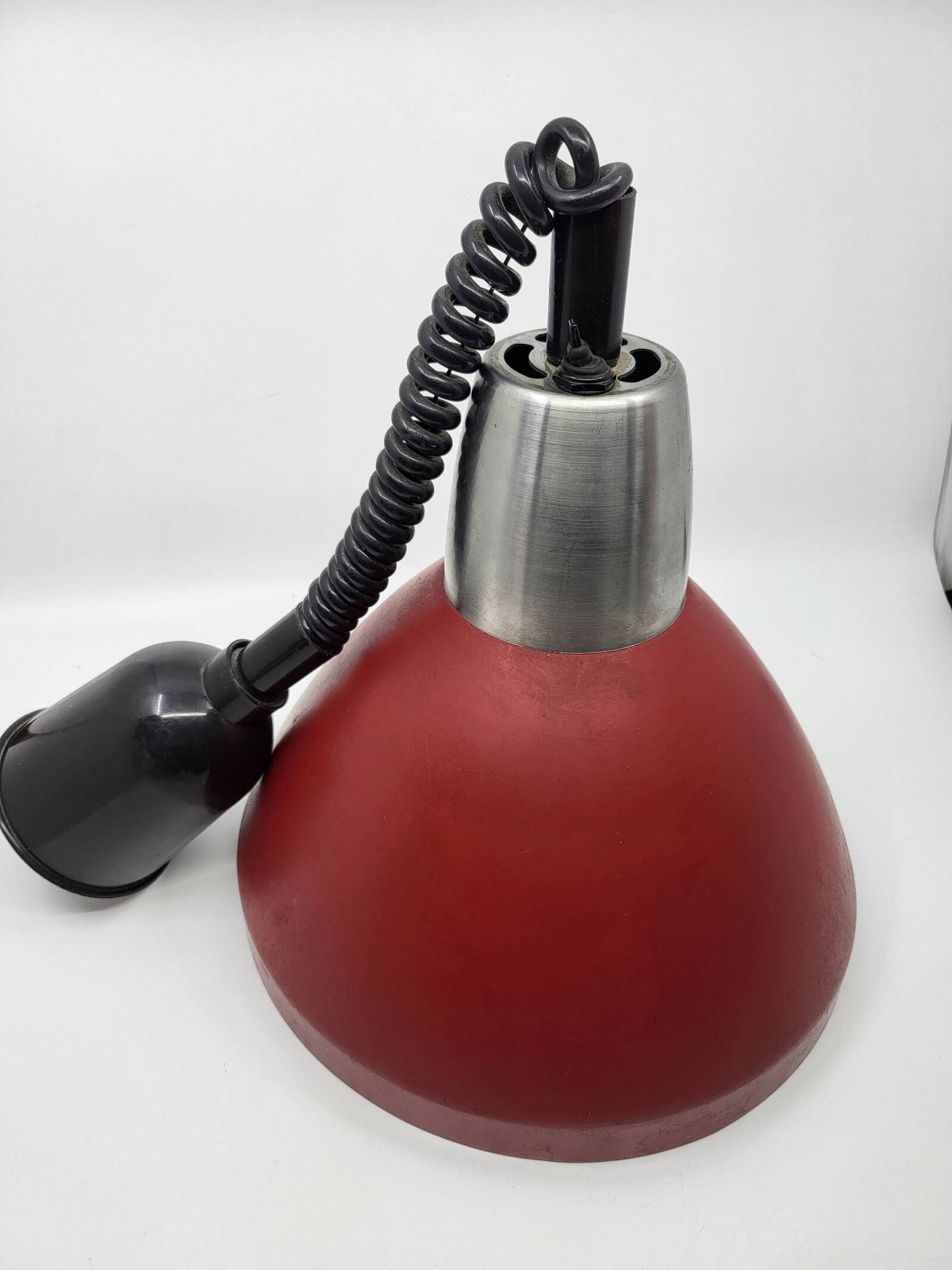 Vintage 1950s Red Metal Industrial Pendant Light