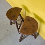 Set vintage french wooden peasant stools, from the 1970