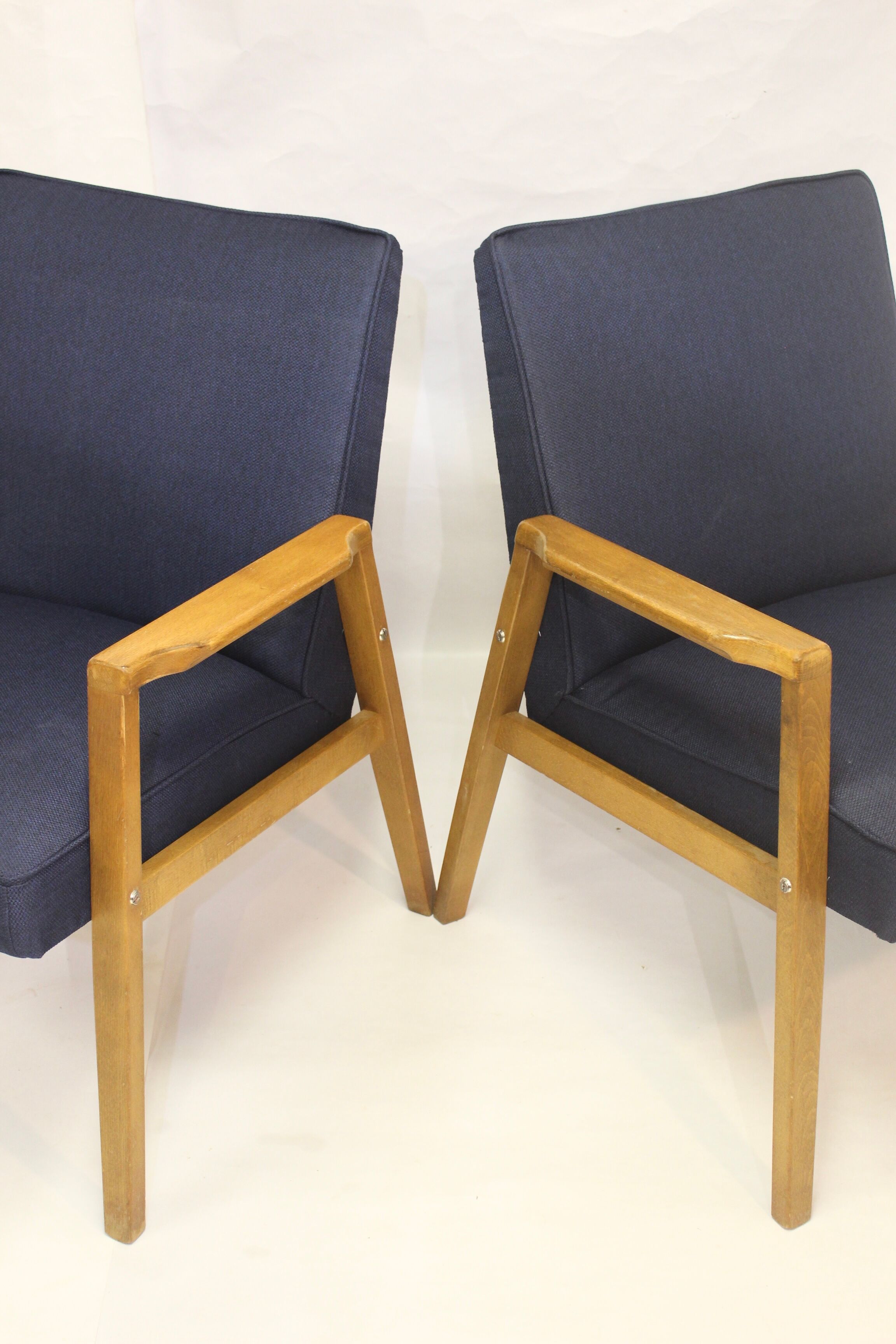Pair of Scandinavian armchairs 60s restored deep blue gloved fabric.