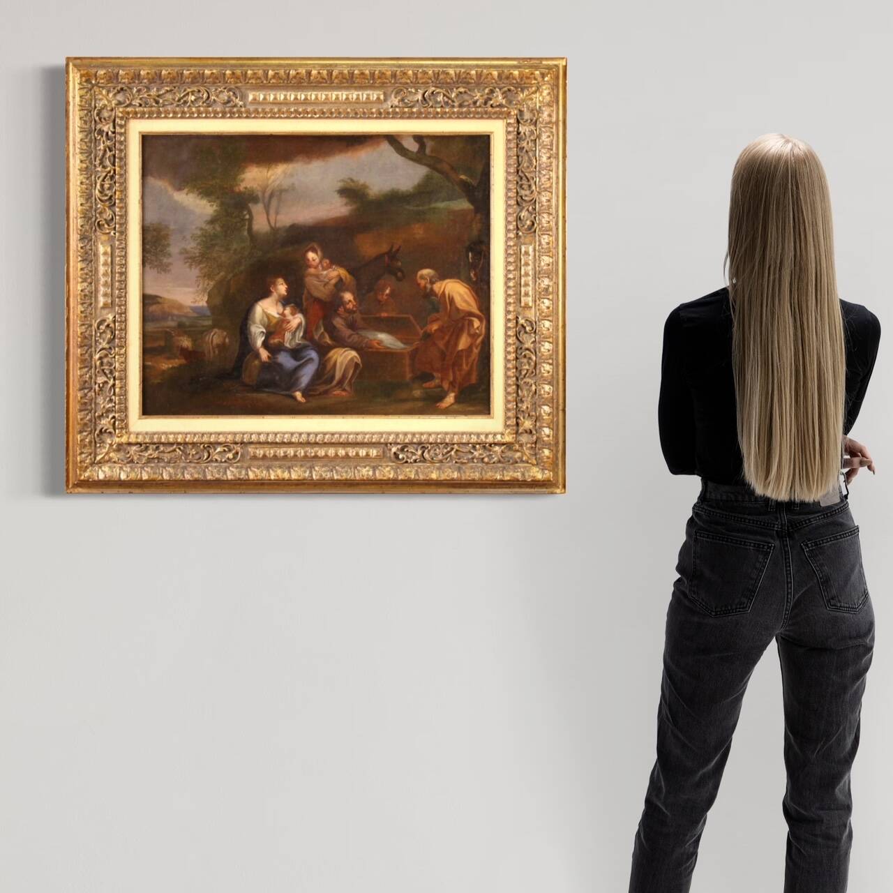 18th century Italian landscape painting with family scene