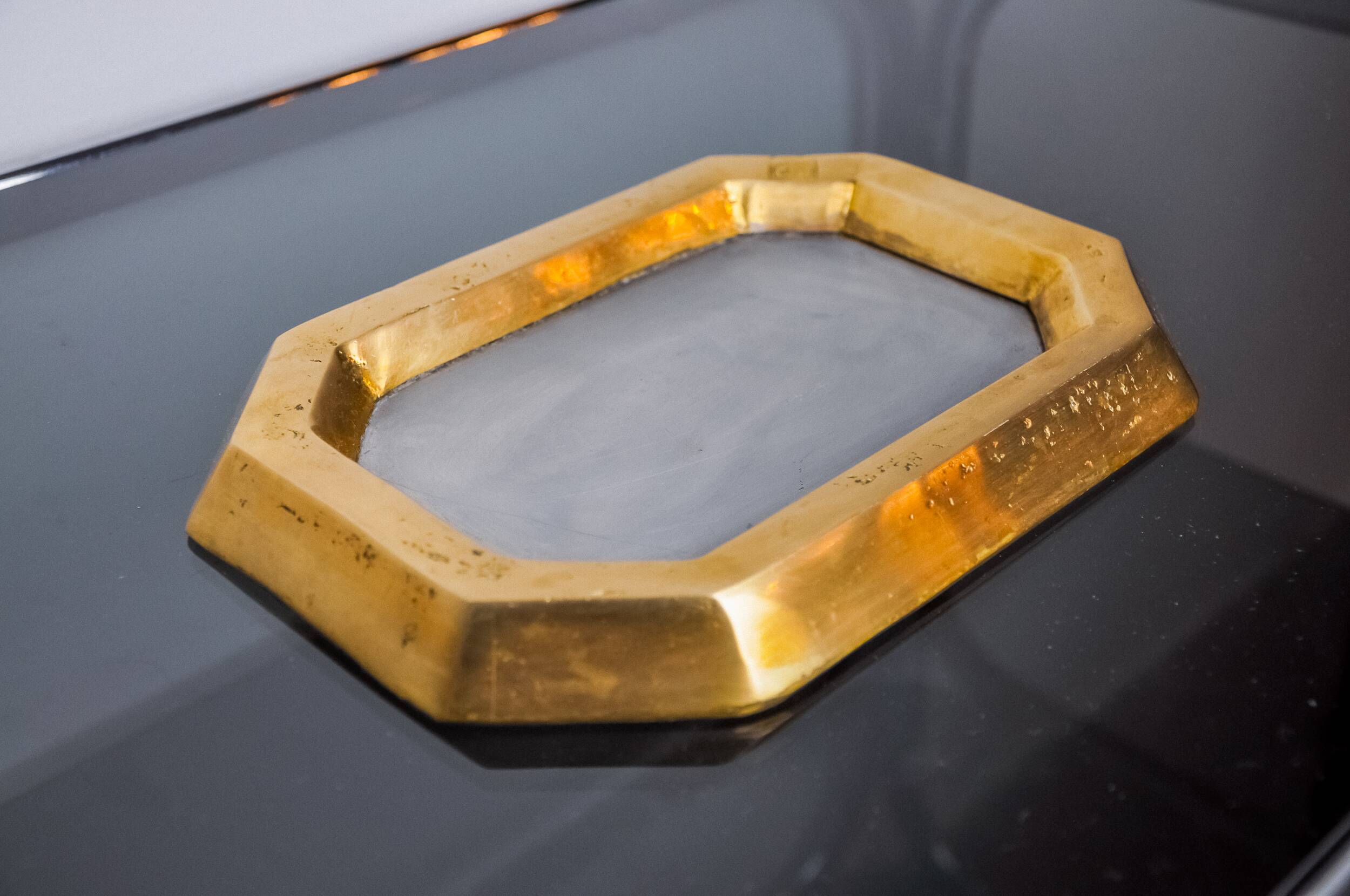 Brutalist XL pocket emptier by David Marshall, bronze and aluminum, Spain, 1980