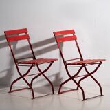 Antique red outdoor folding chairs (c.1920). Set of 2 pieces.