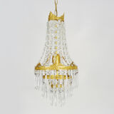 Old balloon chandelier with three floors, glass tassels. 50s 60s