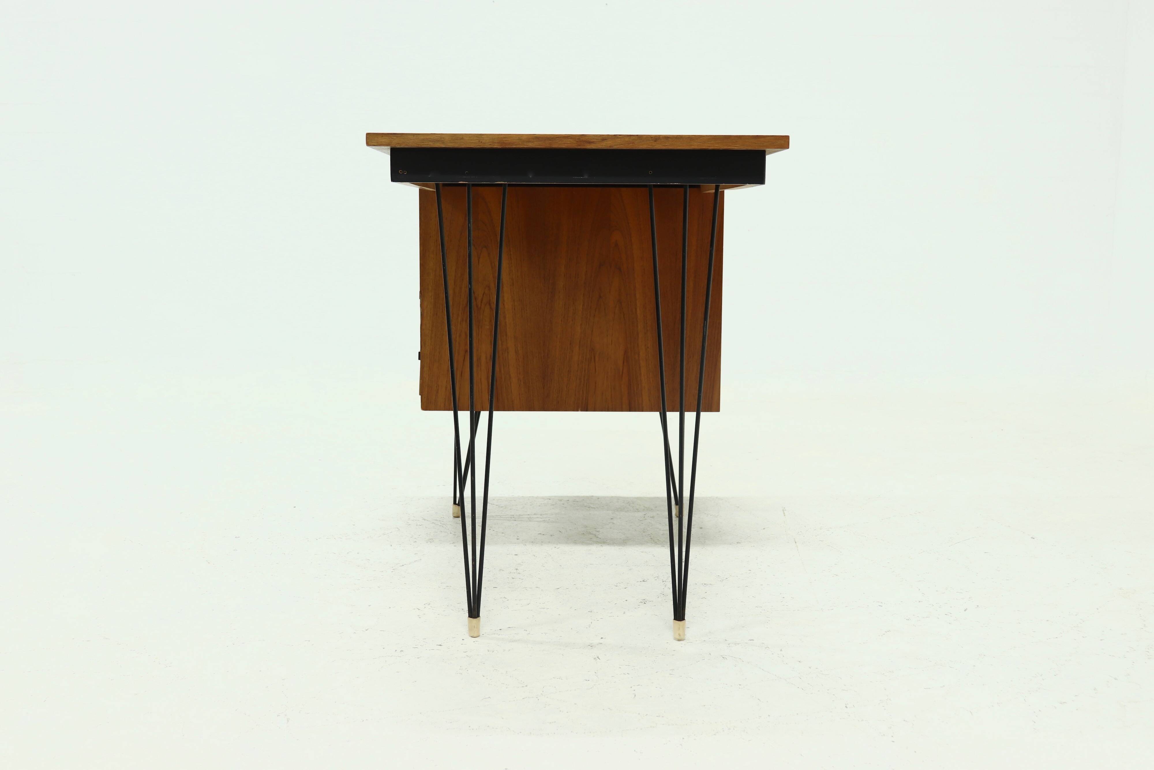 Mid Century Teak Hairpin Desk by Tijsseling 1960s