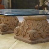 1960s stone and glass pedestal coffee table