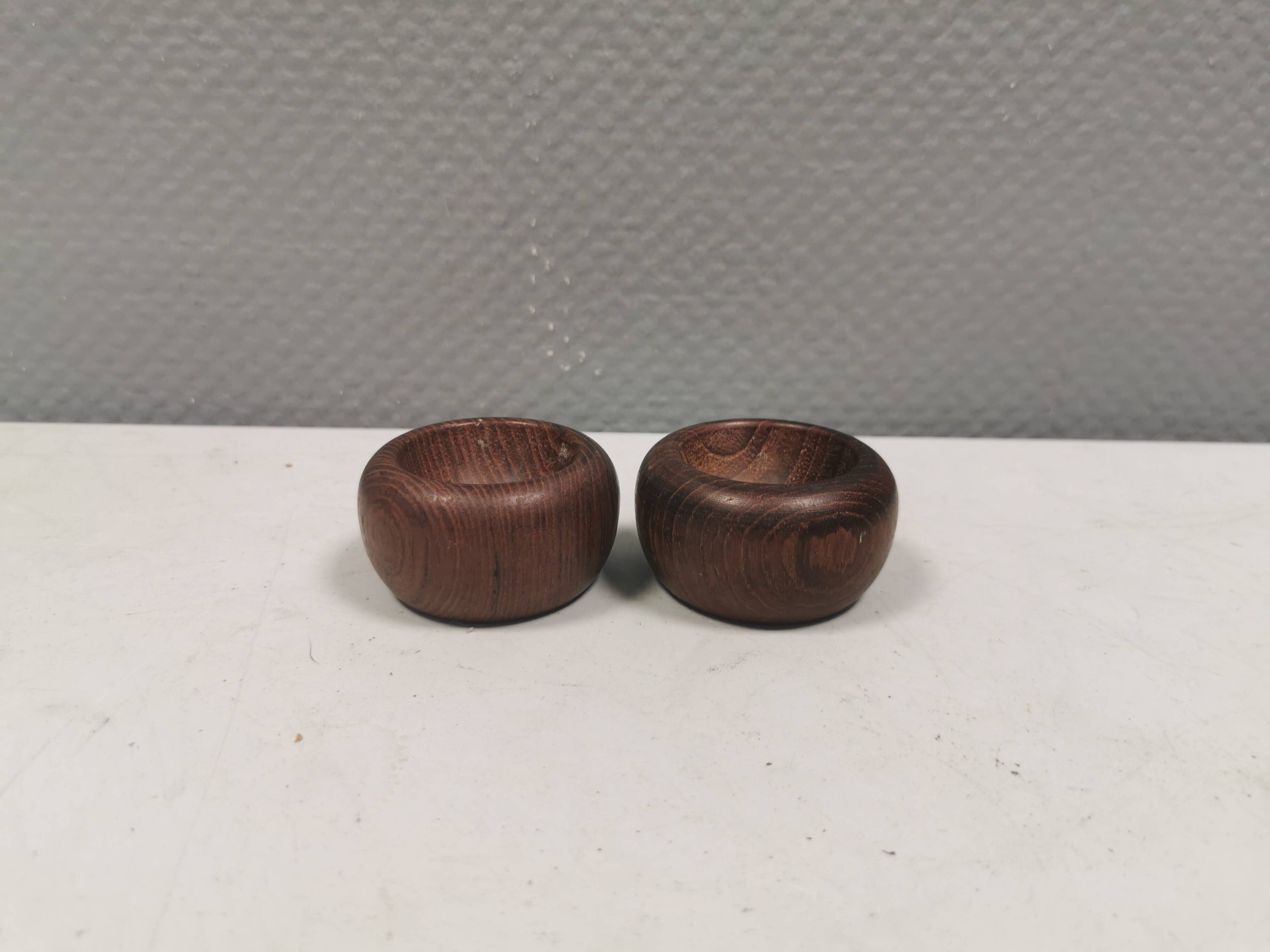 Two small saltcellars (or salt and pepper) in teak wood, Denmark 1970s.