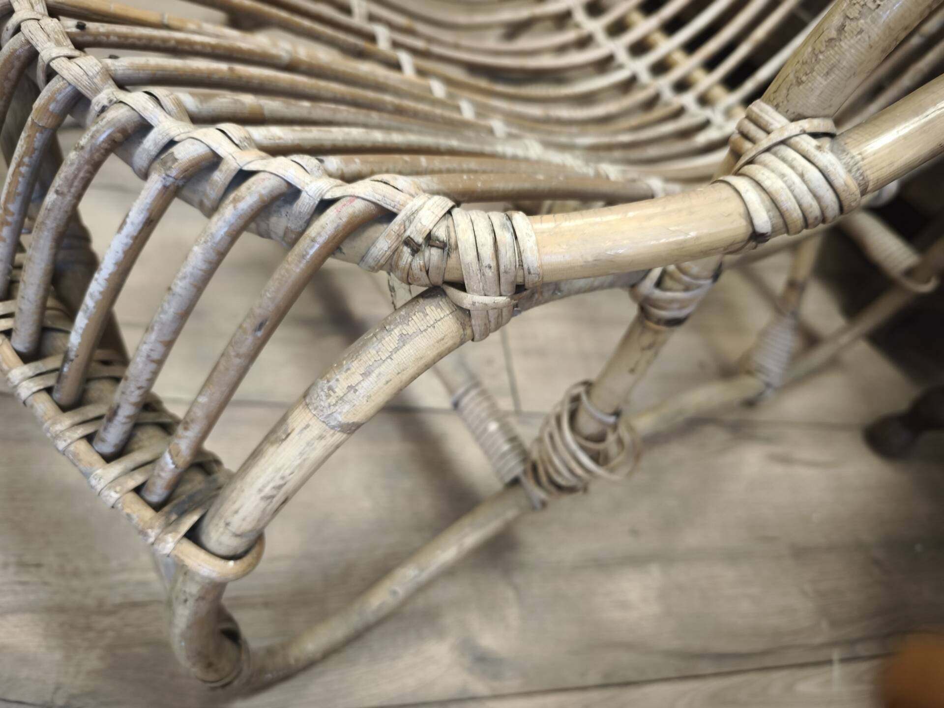 Set of 3 vintage rattan armchairs