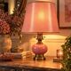 Neo-Victorian table lamp with pink opaline glass and brass – Vintage 1970s